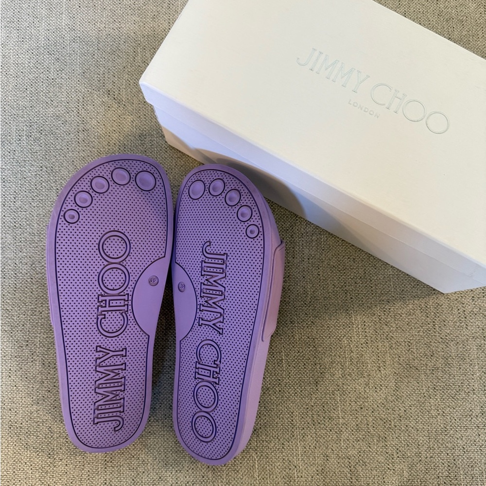 Jimmy Choo Purple Rubber Monogram Slides - Picture 4 of 4